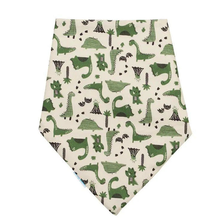 Child wearing Incare Supports Brolly Cotton Bandana featuring a colorful dinosaur print, designed for adaptive clothing.