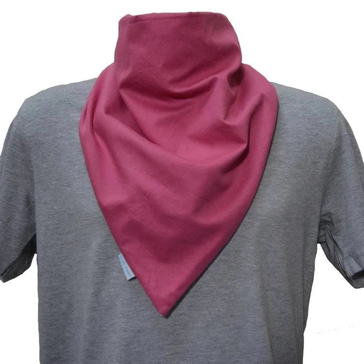 Dusty rose Brolly Sheets waterproof and absorbent Brolly Bandana adaptive clothing laid flat, showing its soft fabric and absorbent material.