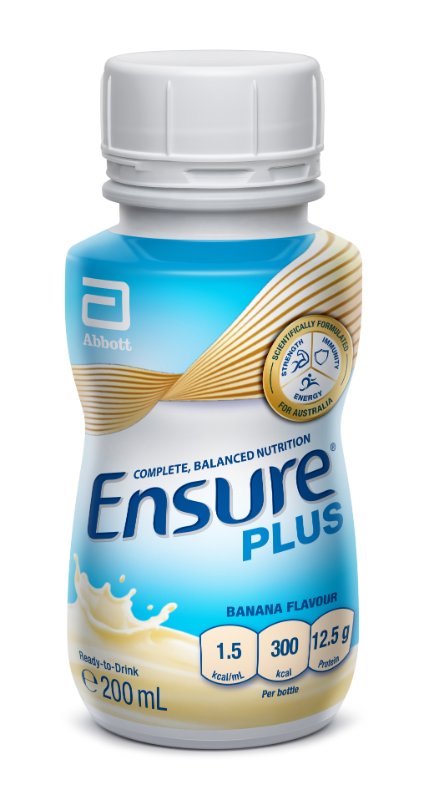 Ensure Plus nutrition bottle with Abbott logo on a white background