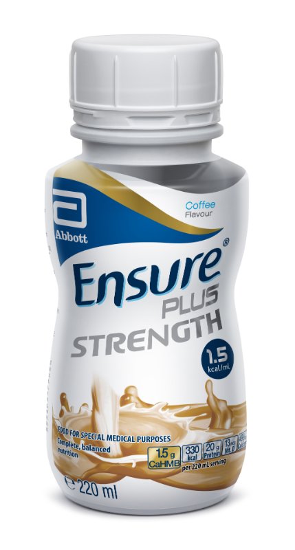 Ensure Plus Strength supplement bottle with Abbott branding on a white background