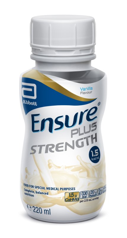 Ensure Plus Strength supplement bottle with Abbott logo on a white background