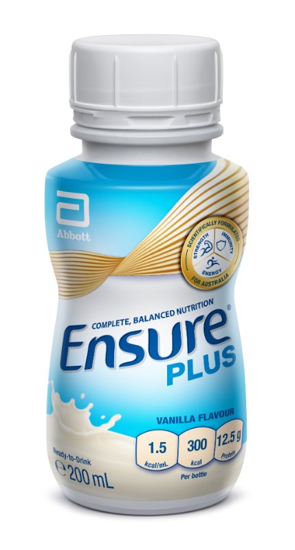 Ensure Plus nutrition bottle with Abbott logo on a white background