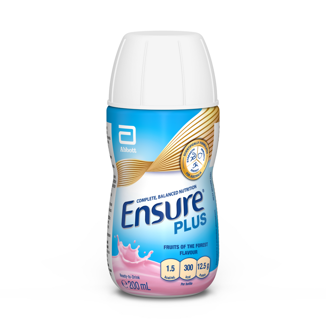 DHL Ensure Plus Fruit of the Forest nutrition drink in 200mL carton, front view with colorful label and fruit imagery.