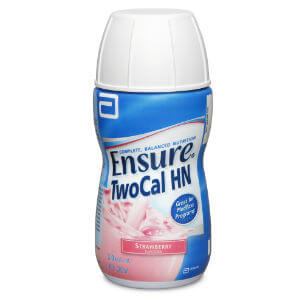 Ensure TwoCal HN Ready to Drink Strawberry nutrition bottles in a pack of 30, each 200mL, with a vibrant strawberry design.