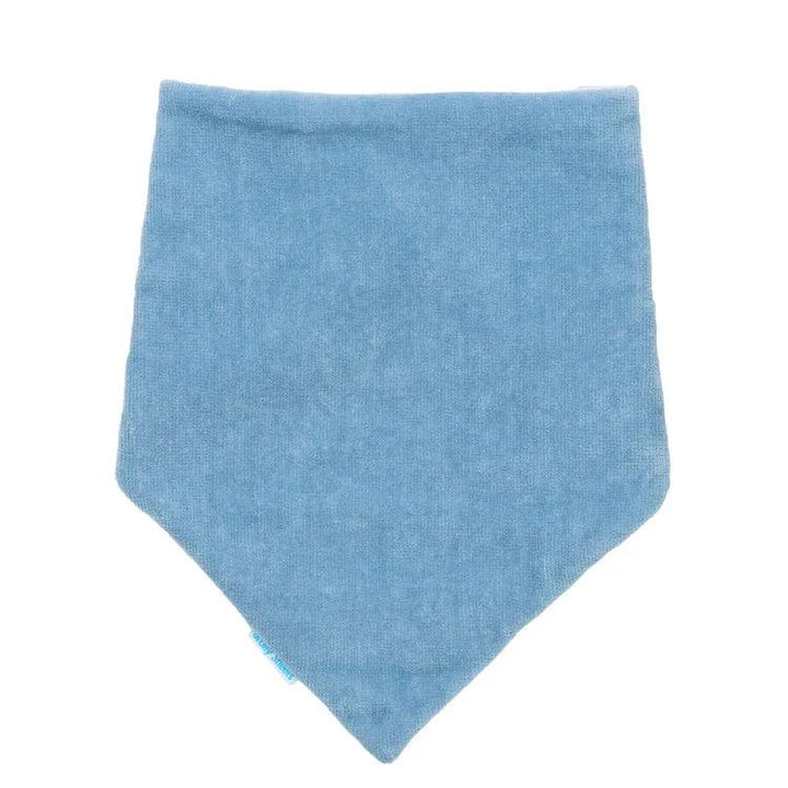 Child wearing Brolly Extra Absorbent Bandana in smokey blue, a soft and adaptive clothing accessory for added comfort and protection.