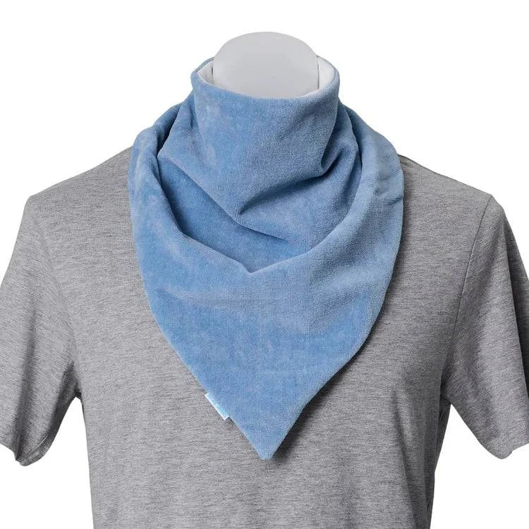 Adult Brolly Extra Absorbent Bandana in smokey blue, soft adaptive clothing bib with waterproof material for added protection.
