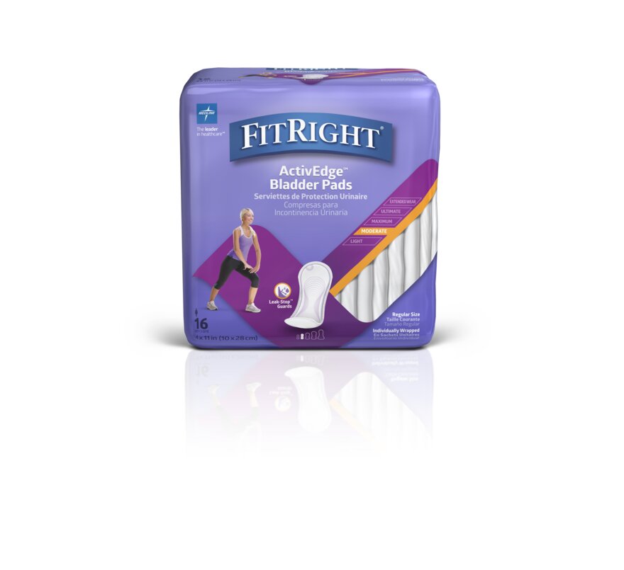 Medline FitRight Moderate Liner, discreet feminine incontinence pad with absorbent core, shown from the front.