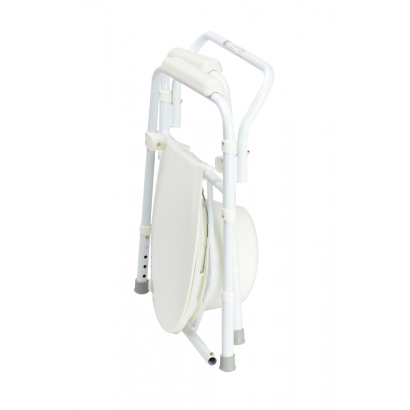 Foldable Delta T14 Quintro Healthcare mobility commode with adjustable over toilet aid, shown in a compact, portable design.
