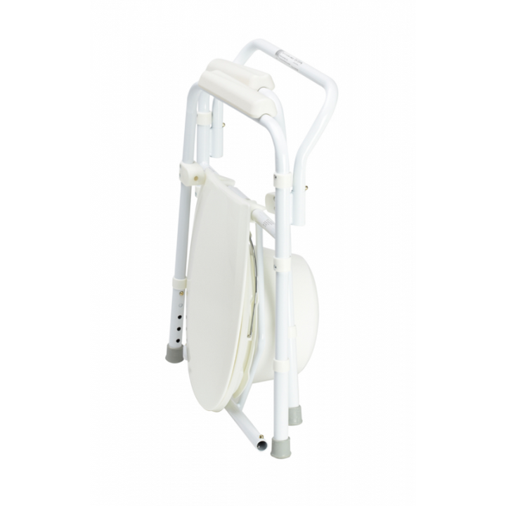 Foldable Delta T14 Quintro Healthcare mobility commode with adjustable over toilet aid, shown in a compact, portable design.
