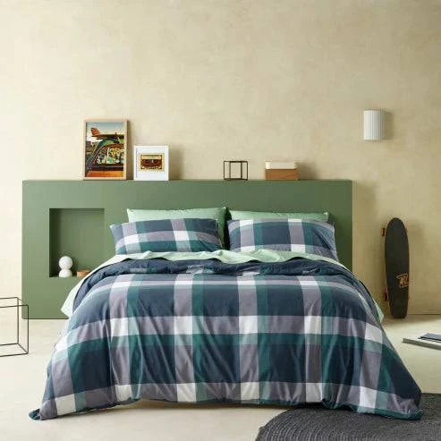 Staydry Everyday easy water-resistant quilt cover set in ForestCheck, a durable Manchester bedding with water-resistant fabric.