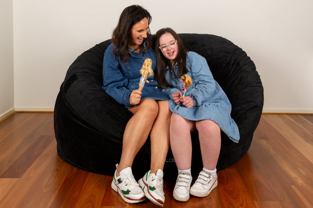 Extra-large KloudSac bean bag chair by KloudSac, showing its plush, comfortable fabric and spacious seating area.