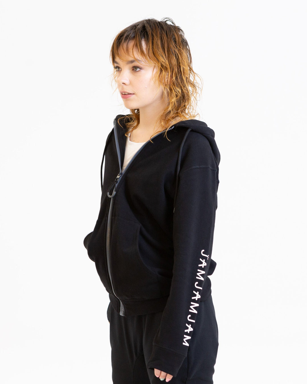 JAM the Label magnetic hoodie in soft fabric, featuring a relaxed fit and adjustable hood for casual wear.