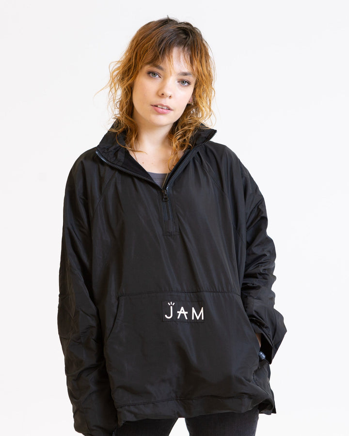 JAM the Label Block Jacket in a stylish design, showcasing a modern cut and vibrant color patterns.