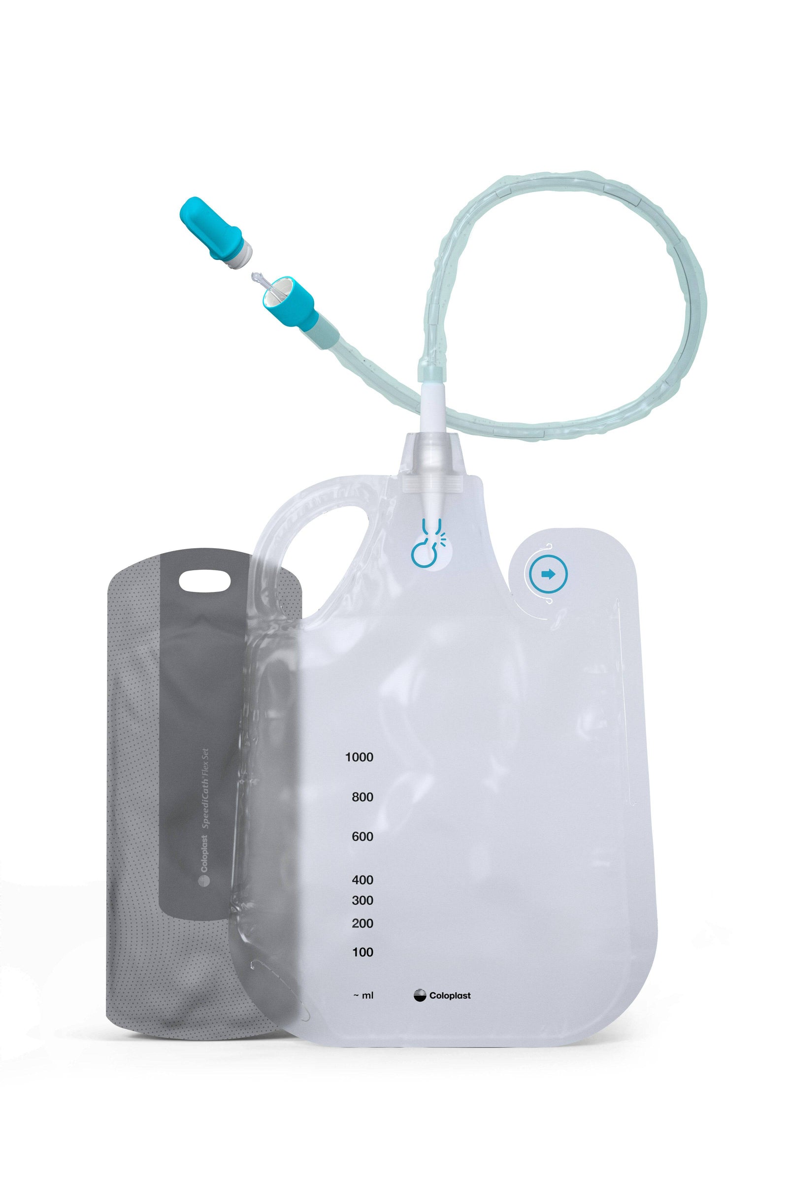 Coloplast SpeediCath Flex Set Single Loop in packaging with a 3D view showcasing design and features.