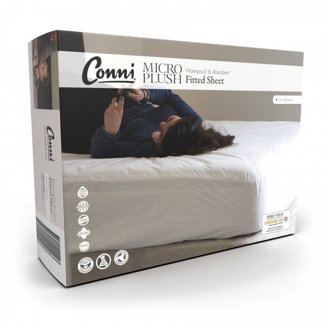 Conni Micro-Plush waterproof fitted sheet in Manchester fabric, soft and cozy bedding for a comfortable night's sleep