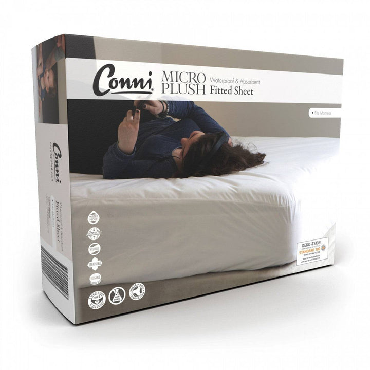 Conni Micro-Plush waterproof fitted sheet in Manchester fabric, soft and cozy bedding for a comfortable night's sleep