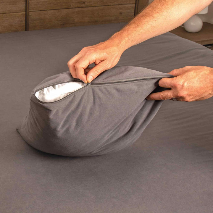 Conni Micro-Plush pillow protector in charcoal, Manchester style, featuring soft, hypoallergenic fabric for comfortable sleep.