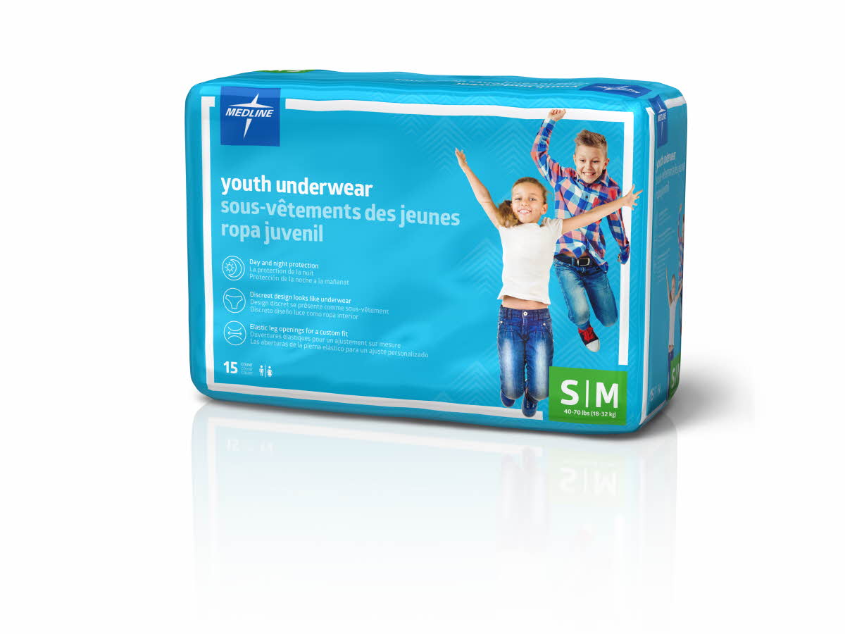 Medline Drytime youth underwear in small/medium, featuring a soft, absorbent design for comfort and protection.