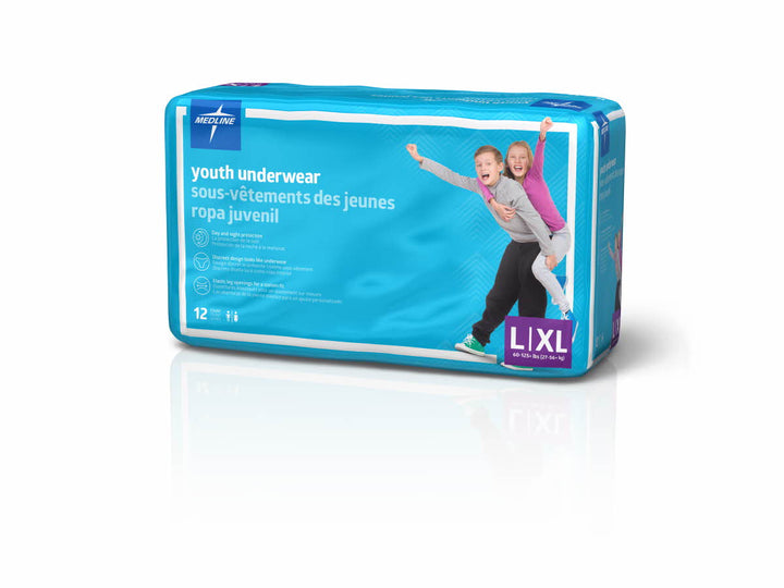 Medline Drytime Youth Underwear in L-XL size, featuring soft fabric and adjustable fit for comfort and protection.