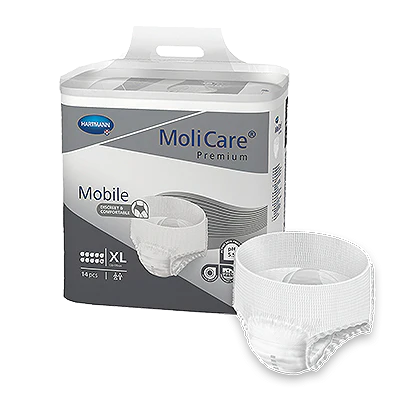 MoliCare Premium Mobile XL in a single packet with 10 drops, designed for adult incontinence protection.