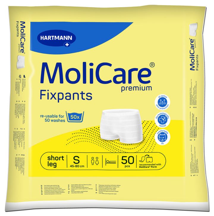 Package of MoliCare Fixpants with yellow background