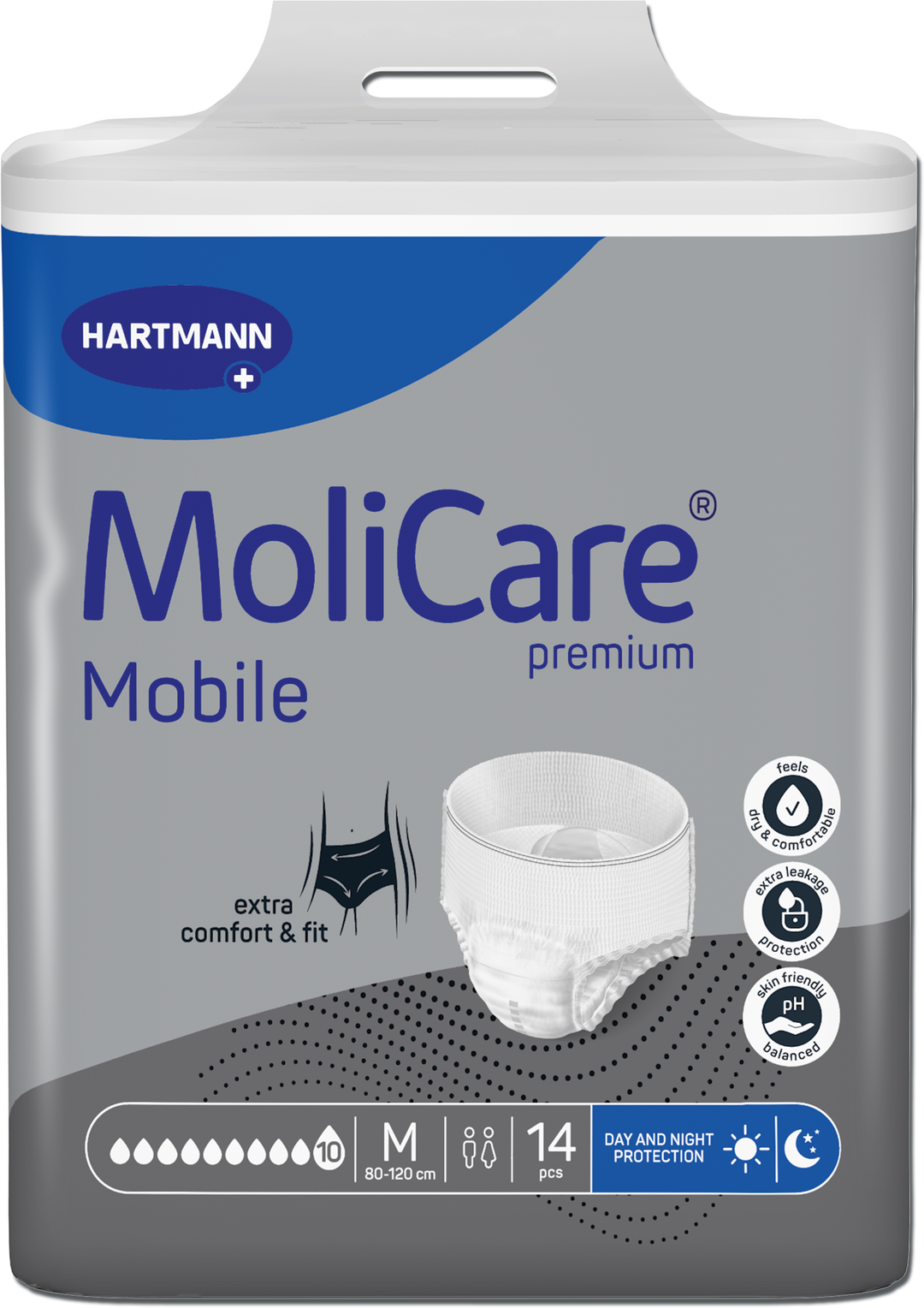 A package of Hartmann MoliCare Mobile premium incontinence underwear, size M, shown against a plain white background.