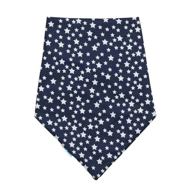 Navy star-patterned Brolly Bandana waterproof and absorbent adaptive clothing accessory for children by Brolly Sheets.
