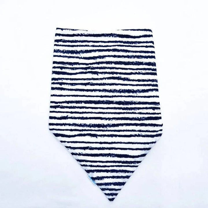 Navy striped Brolly Bandana waterproof and absorbent adaptive clothing accessory by Brolly Sheets for adults.
