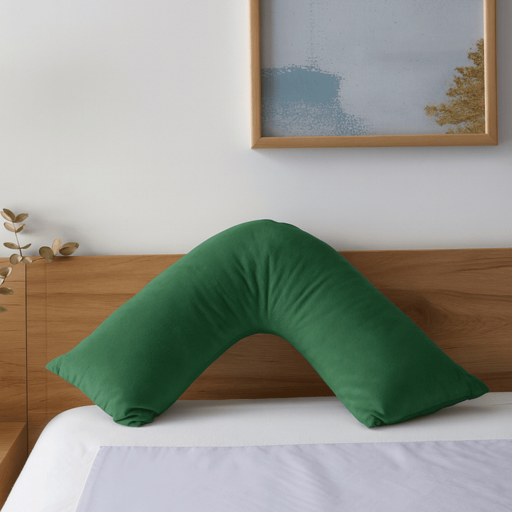 Olive green Staydry Boomerang pillowcase made of Manchester fabric by Stay Dry Products, showcasing its smooth texture and design.