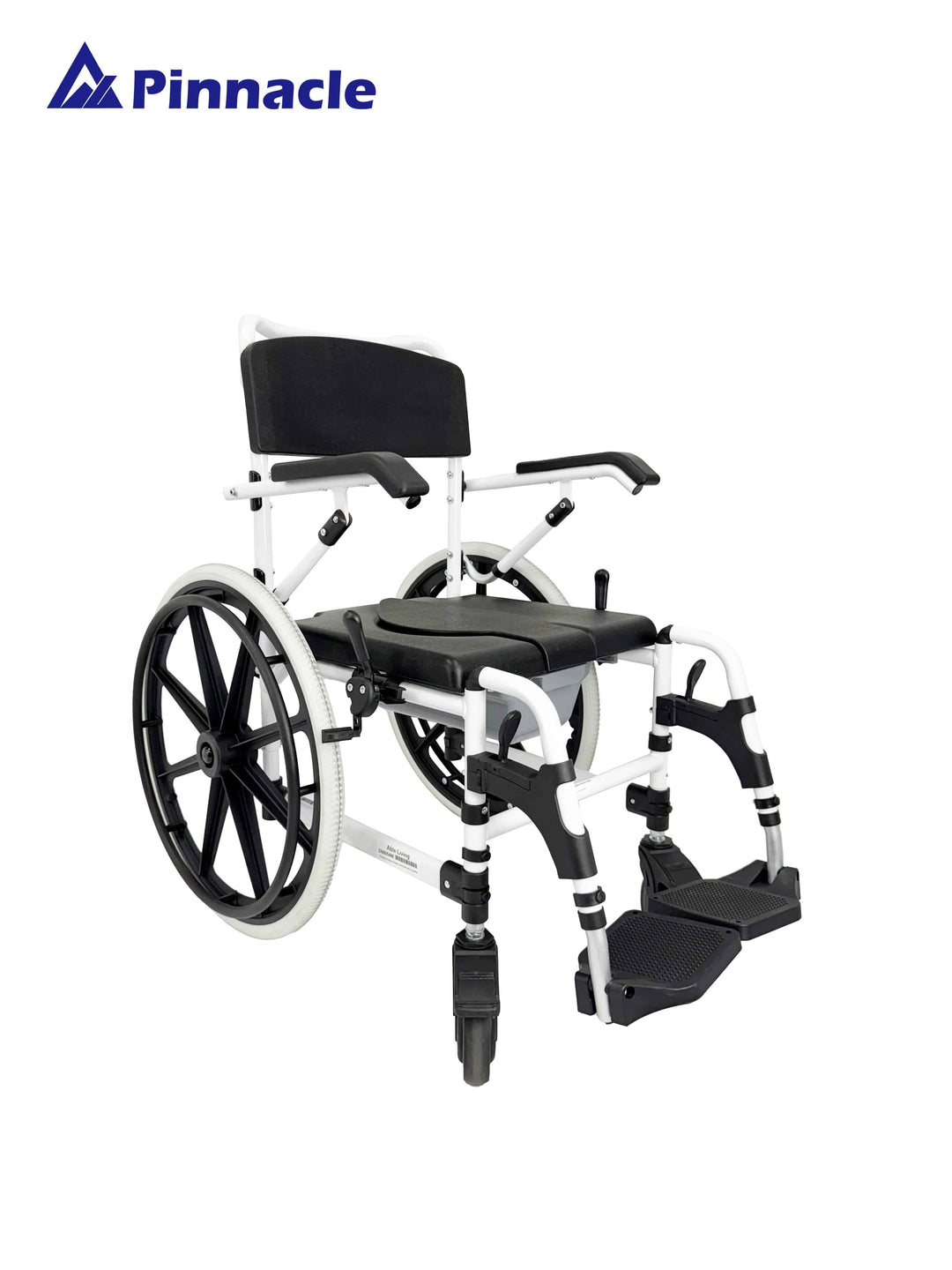 Self-propelled Pinnacle Deluxe shower commode by Incare Supports with a sturdy frame and comfortable seating.