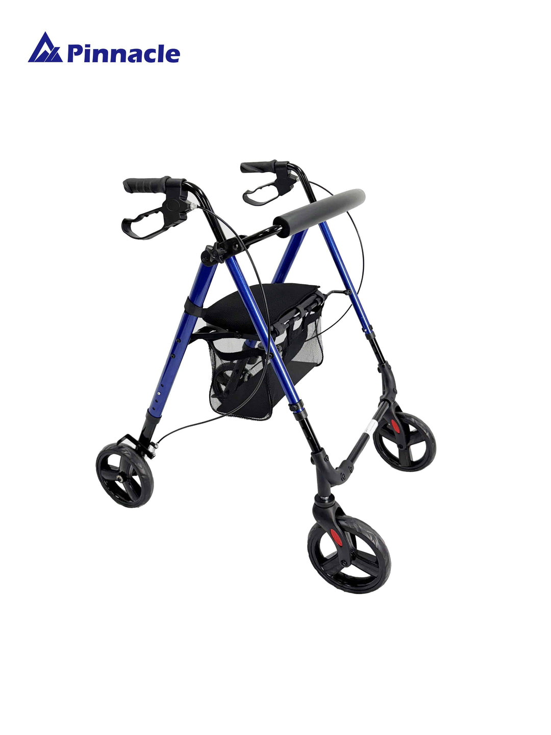 Pinnacle Tri-Stride Rollator in blue, featuring a lightweight frame and ergonomic handgrips for enhanced mobility support.