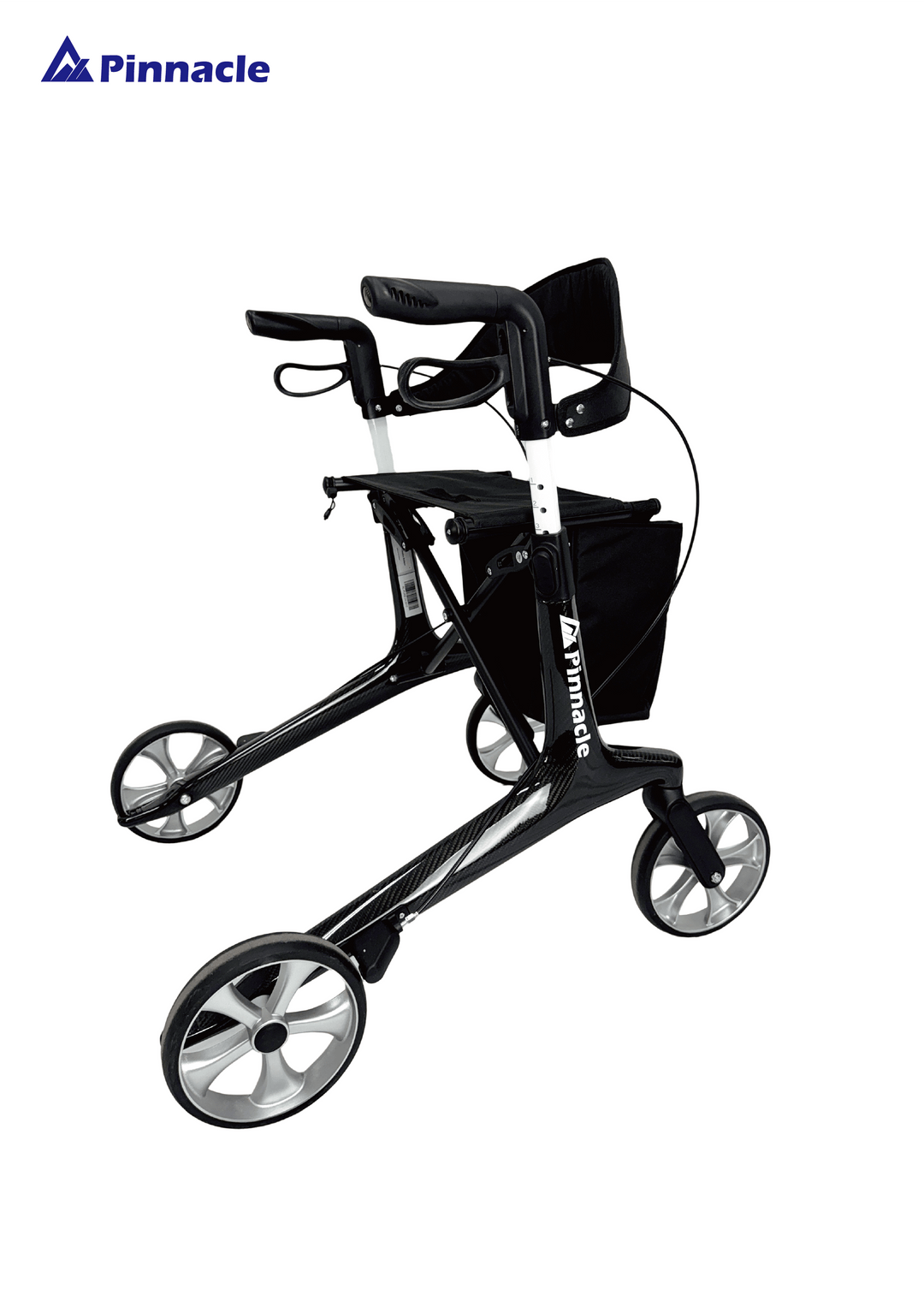 Pinnacle Ultraflex Rollator in black, featuring a lightweight frame and ergonomic handles for mobility assistance.