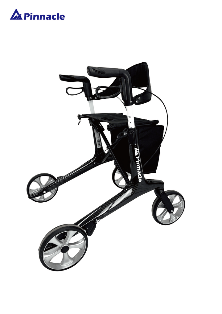 Pinnacle Ultraflex Rollator in black, featuring a lightweight frame and ergonomic handles for mobility assistance.