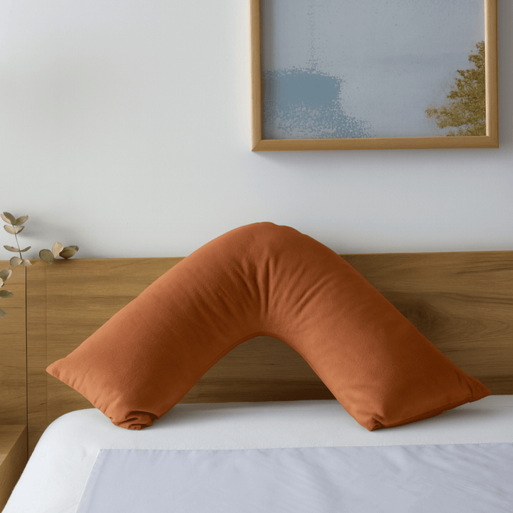 Rust-colored Staydry Boomerang pillowcase made of Manchester fabric from Stay Dry Products, featuring a boomerang pattern design.