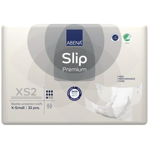 Abena Slip XS2 Premium grey continence pad with 1400 ml absorbency, designed for 50-60 cm waist, in a close-up view.