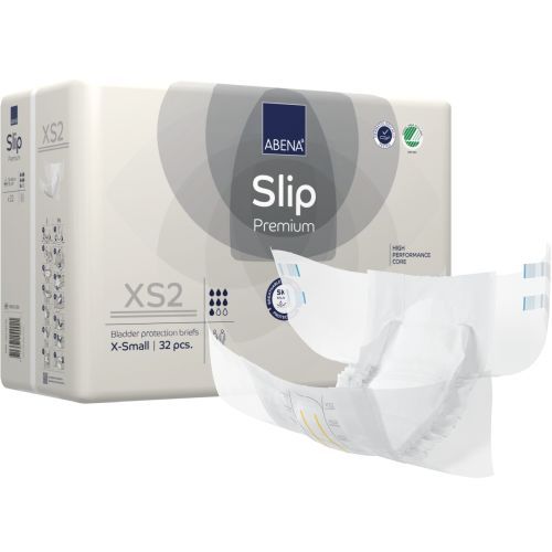 Abena Slip XS2 Premium Grey continence pad with 1400 ml capacity, 50–60 cm size, shown in a close-up image.