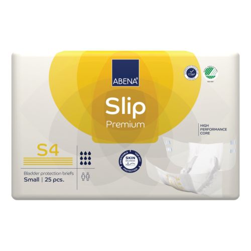 Abena Slip S4 Premium Yellow continence absorbent pad with 2200 ml capacity, designed for 60–85 cm waist size, in yellow.