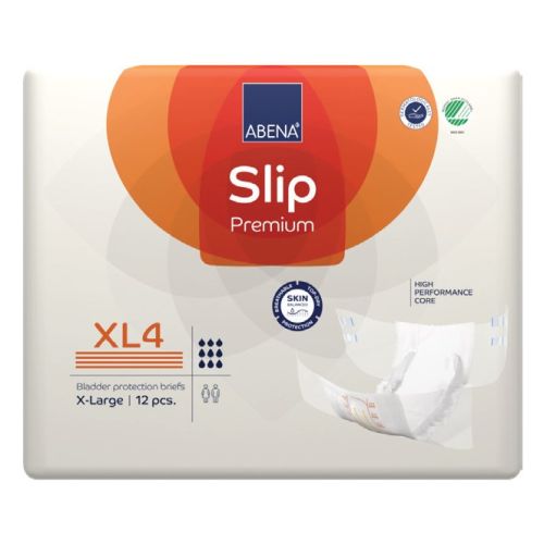 Abena Slip XL4 Premium orange continence pad with 4000 ml absorbency, designed for sizes 110–170 cm, shown in the image.