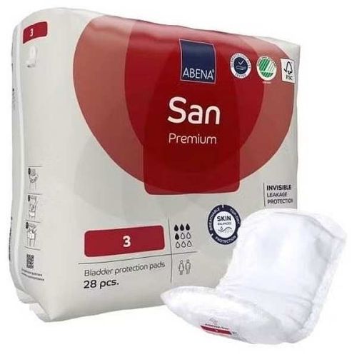 Abena SAN Premium incontinence pads, continence product with absorbent layers and discreet design, shown in the image.