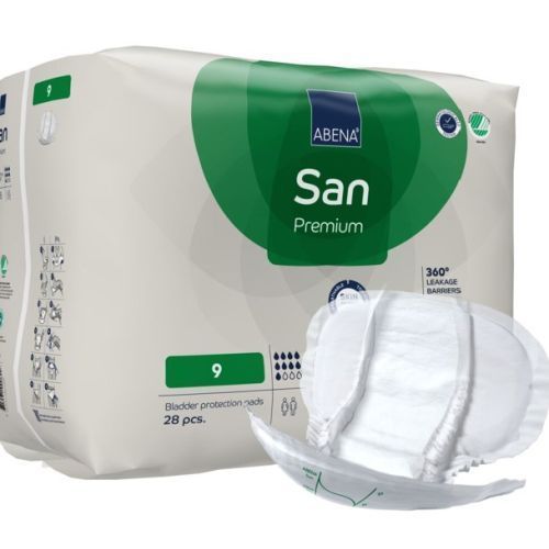 Abena San Premium incontinence pads for women, showing soft, absorbent surface and secure fit for discreet protection.