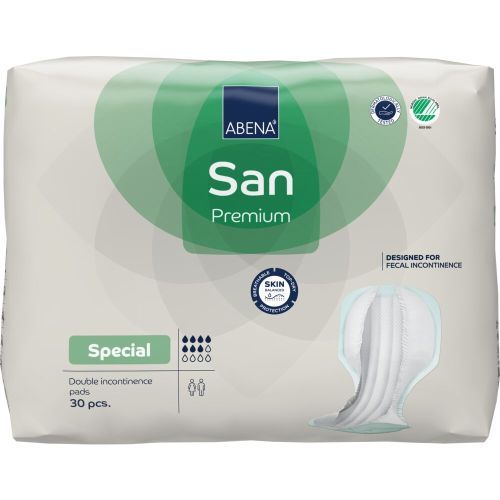 Abena SAN Special Green 2000 ml continence product in green packaging with absorbent features, designed for adult incontinence care.
