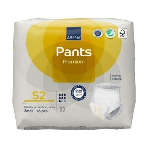 Abena Pants S2 yellow continence briefs in large size with 1900 ml capacity, suitable for 60-90 cm waist.