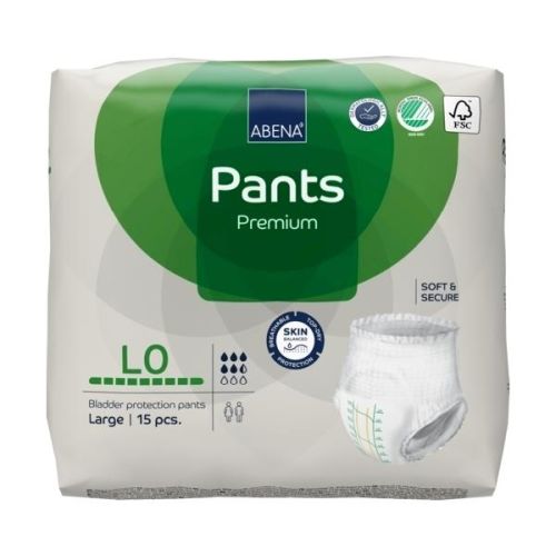 Abena Pants L0 green continence incontinence product with 1100 ml capacity, designed for waist sizes 100–145 cm.