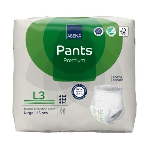 Abena Pants L3 Green continence pad with 2400 ml capacity, designed for waist sizes 100-140 cm, shown in the image.