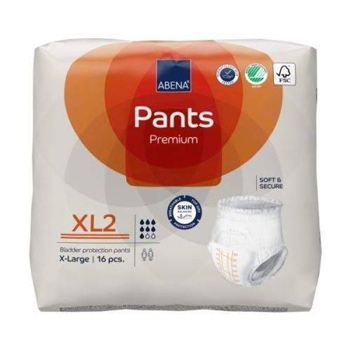 Orange Abena Pants XL2 continence briefs with 1900 ml capacity for 130-170 cm waist, shown in the image.