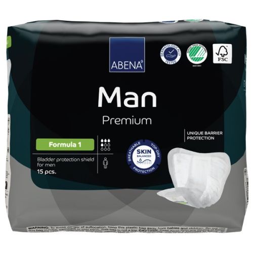 Abena Man Formula 1 continence product in 450 ml bottle, designed for men&