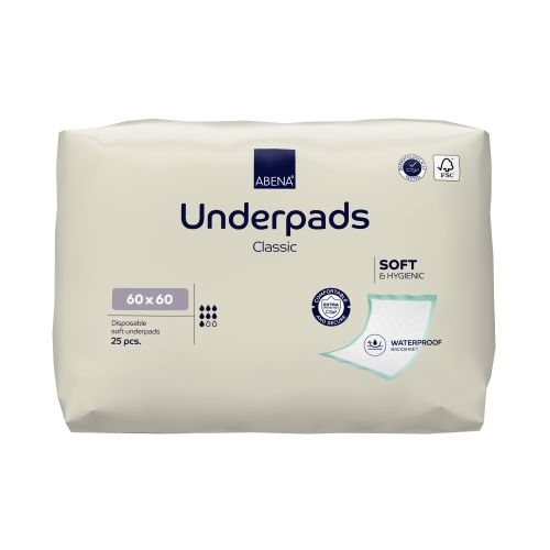 Abena Soft Classic Underlay 60x60cm continence product with 1300ml absorbency, designed for incontinence management