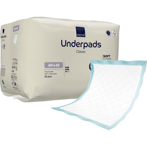 Abena Soft Classic Underlay in 60x60cm with 1300ml absorbency, designed for continence care, shown in the image.