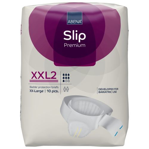 Abena Slip XXL2 Premium Plum incontinence pad with 3200 ml capacity, large size 170-254cm, featuring absorbent core and soft fabric.