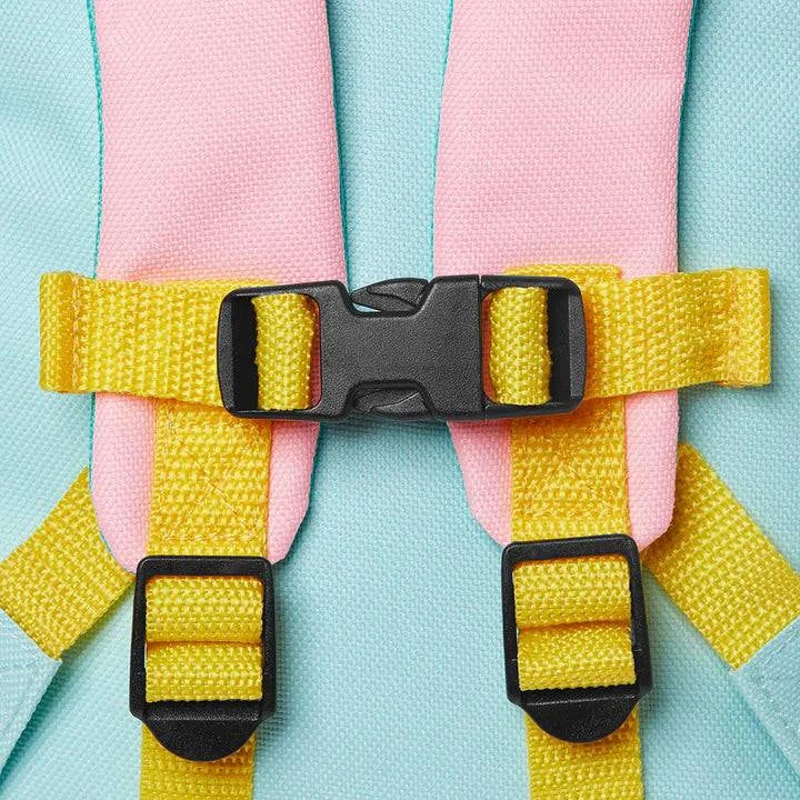 Small Tubie Fun backpack designed for nutrition needs, featuring adjustable straps and multiple compartments for easy organization.
